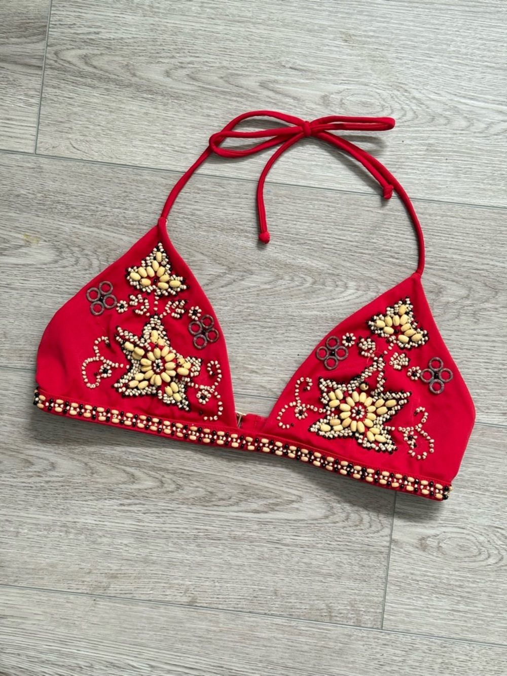 Vintage 2008 Victoria Secret Embellished Red Beaded Halter Bikini Top
